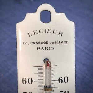 Thermomètre publicitaire émaillé. Maison Lecœur 12, passage du Havre. Paris.