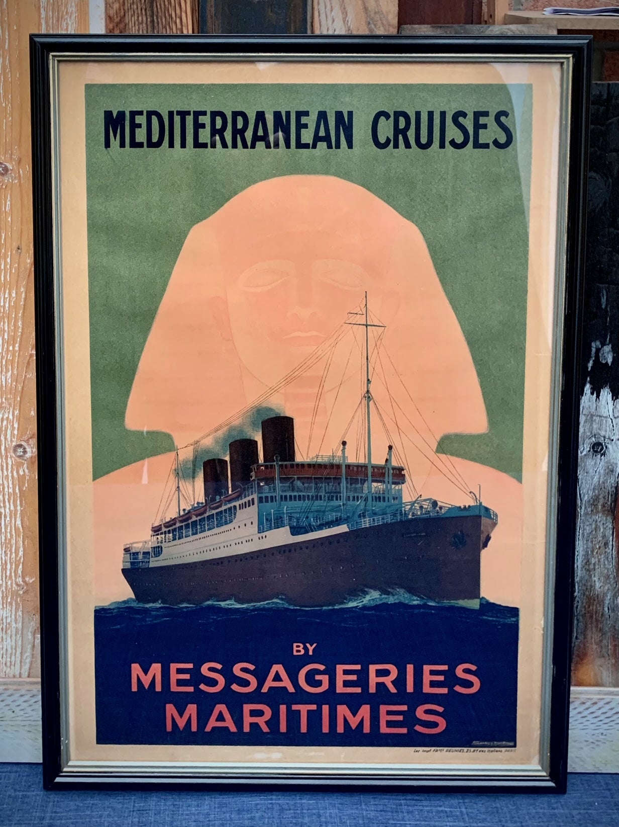 Affiche publicitaire pour les croisières  Méditerranée. Par les Messageries maritimes. Signée Sandy Hook.