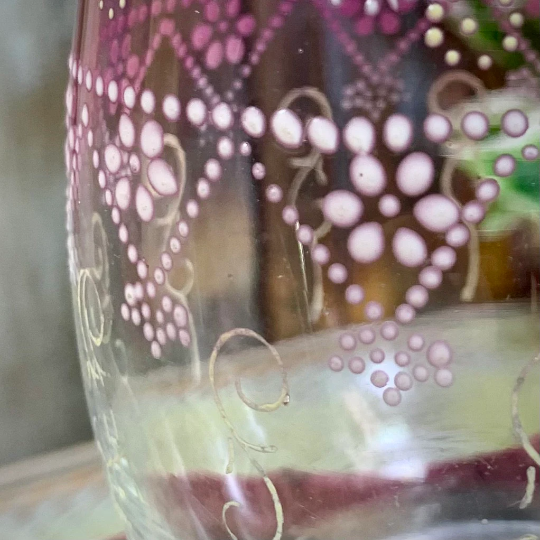 Petite bouteille flacon carafe en verre émaillé et dégradé de rose Legras Art Nouveau 1900