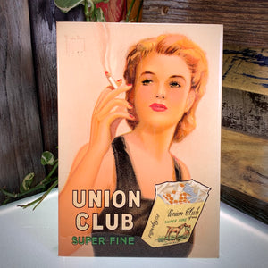 Carton publicitaire, glacoide pour les cigarettes Union Club super fine. 1940.