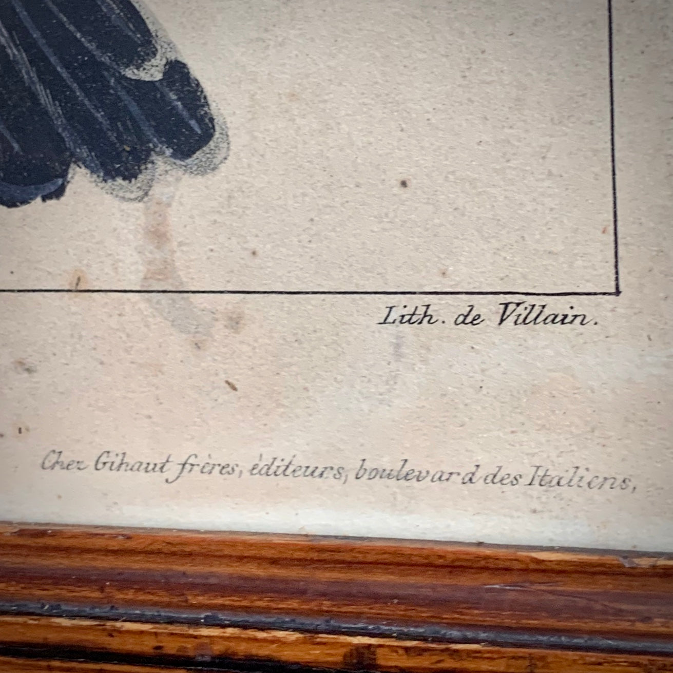 Lithographie de François de Villain d’après madame Feraud. Gihaut frères éditeurs. 19ème siècle. Cadre en pitchpin.