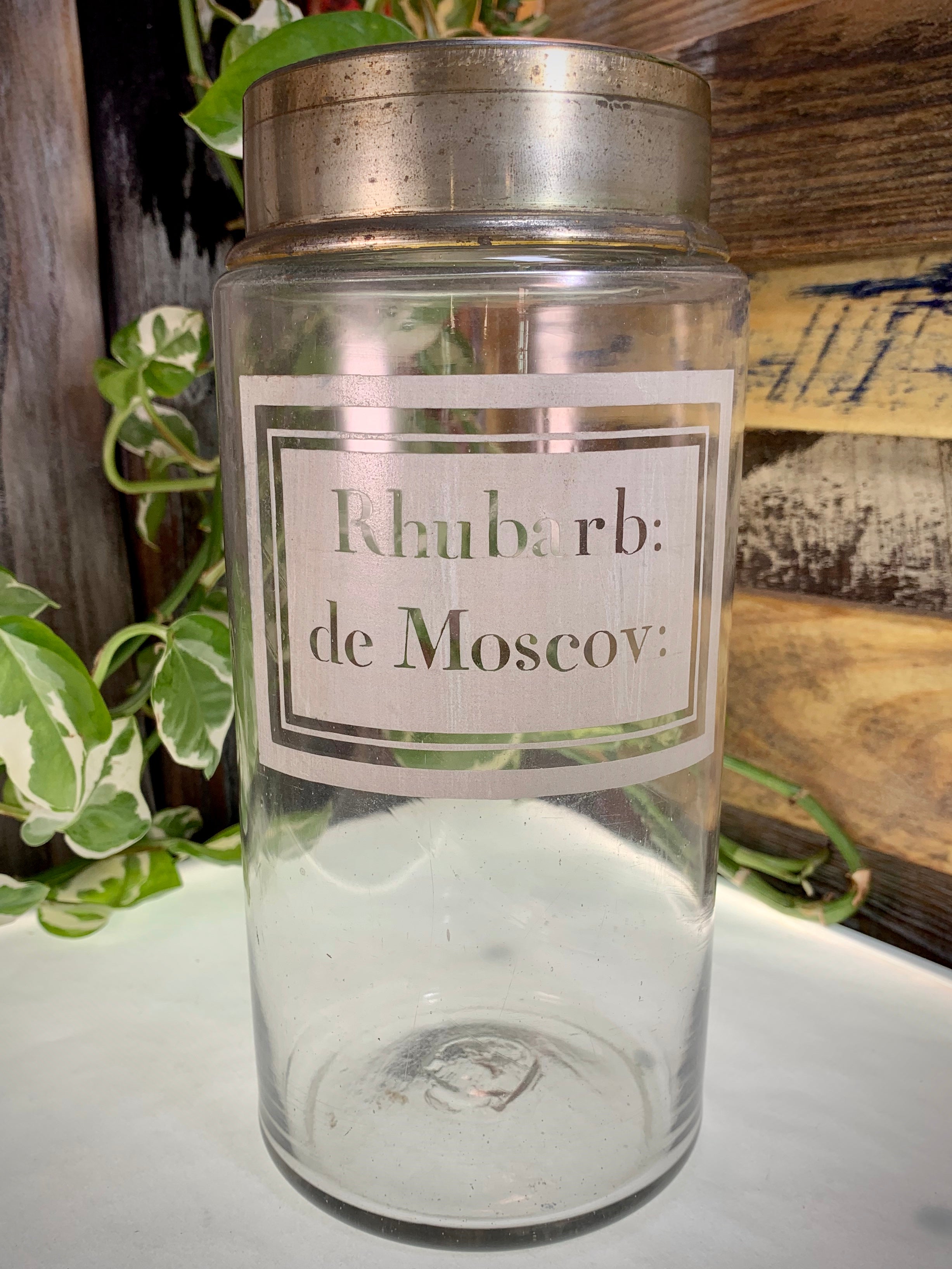 Pot à pharmacie ou d'apothicaire en verre, Rhubarb: de Moscov: