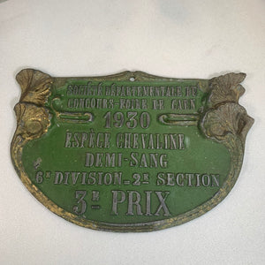 Jolie plaque concours foire de Caen, 1930. Prix espèce chevaline.