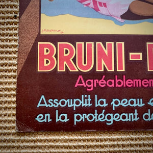 Carton publicitaire, crème  Bruni - Plage. Illustration de J.A.DUPUICH 1934.