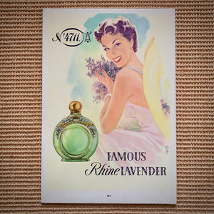 Carton publicitaire type glacoide, parfum Famous Rhine Lavender N°4711.
