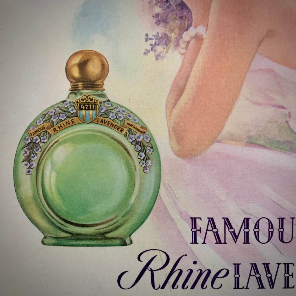 Carton publicitaire type glacoide, parfum Famous Rhine Lavender N°4711.