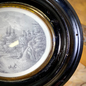 Miniature, dessin mine de plomb. Décor romantique. 19ème Napoléon III.