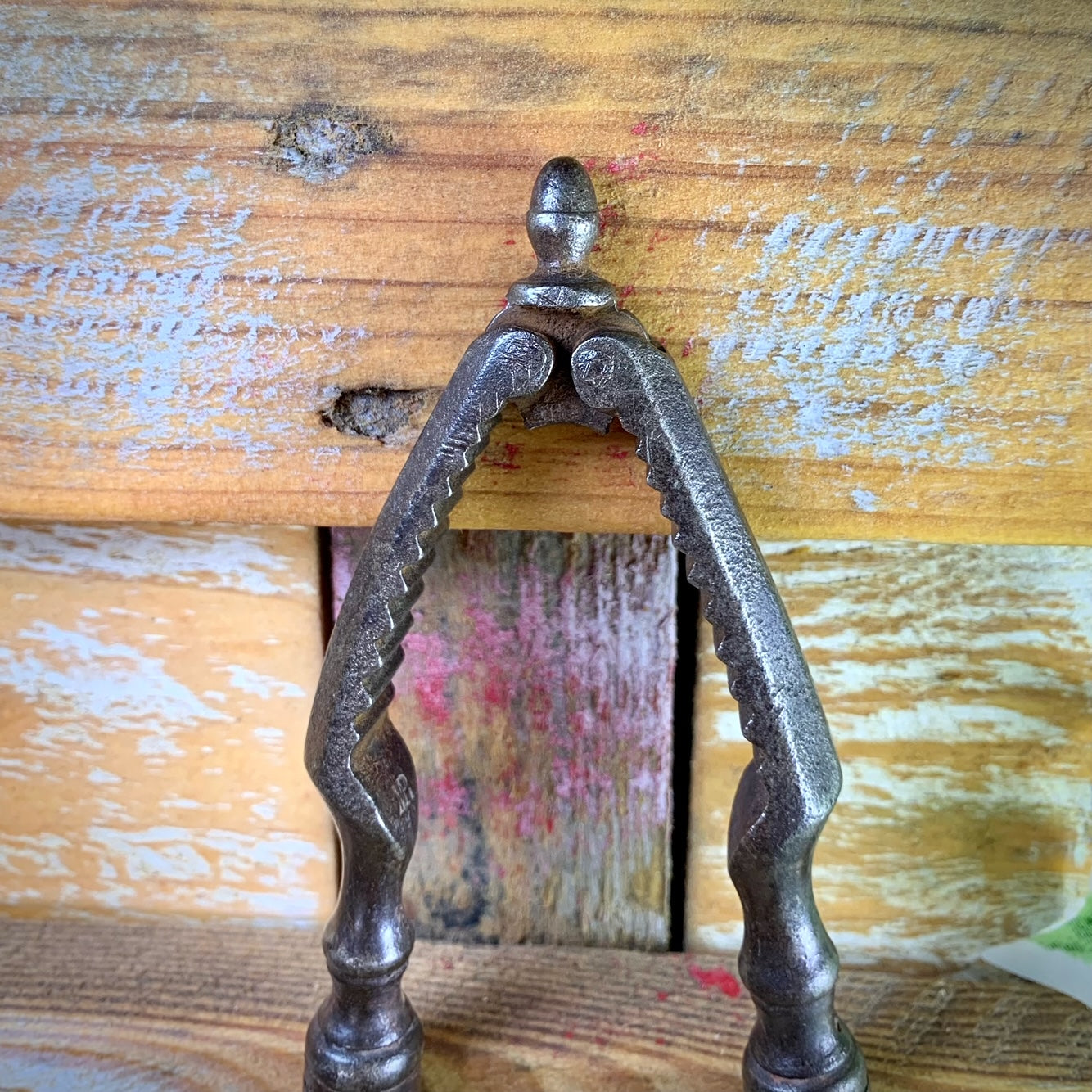 Ancien casse noisettes et casse noix en fer forgé et manche en bois. XIXème.