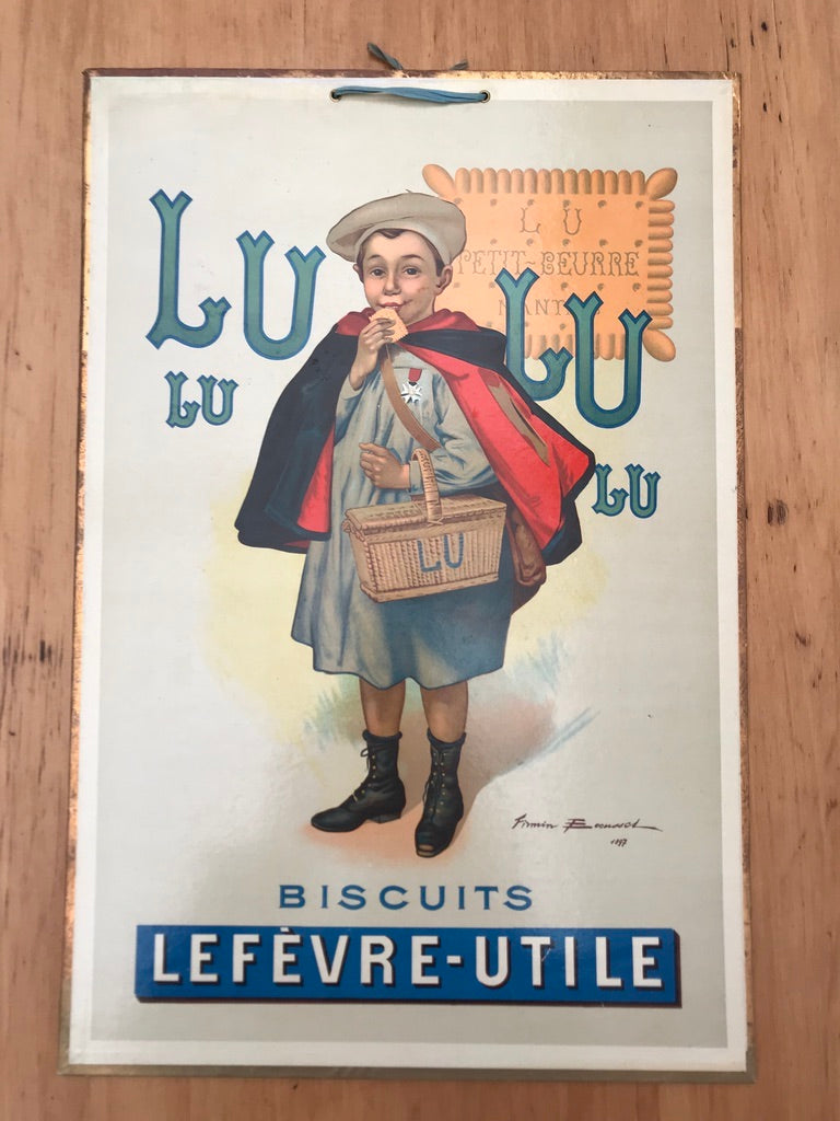 Carton publicitaire petit écolier Lu Lefèvre-Utile Firmin Bouisset.